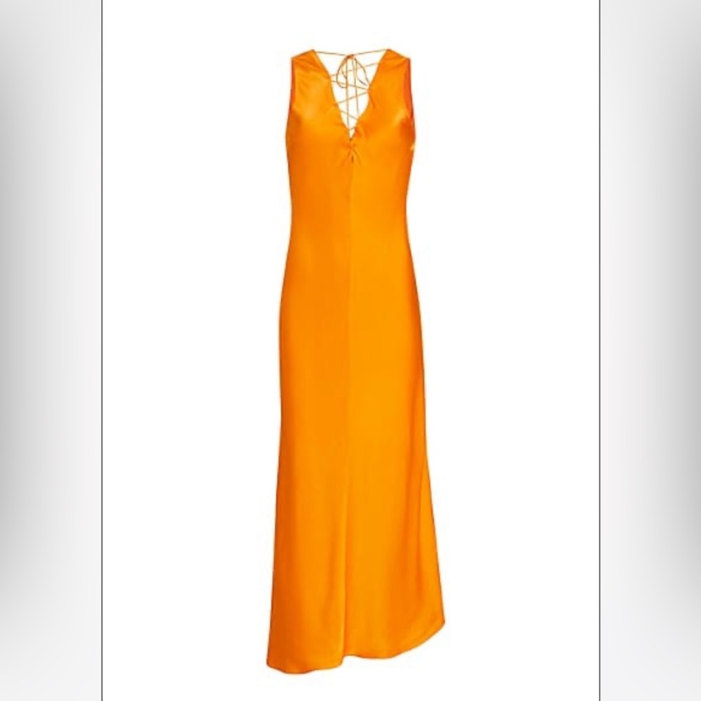 FRAME lace up orange midi dress